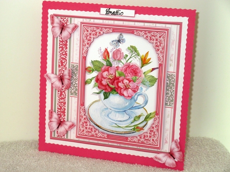 PINK FLORAL TEACUP 7.5 All Occasions Quick Card & Insert Mini Kit by Wayne Swan