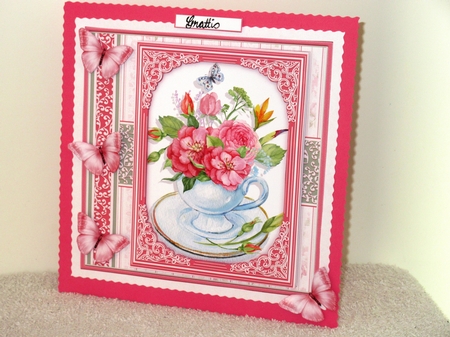 PINK FLORAL TEACUP 7.5 All Occasions Quick Card & Insert Mini Kit by Wayne Swan