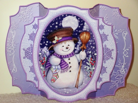 SNOWMAN IN MOONLIGHT Decoupage Double Pop Out Card Kit by Wayne Swan