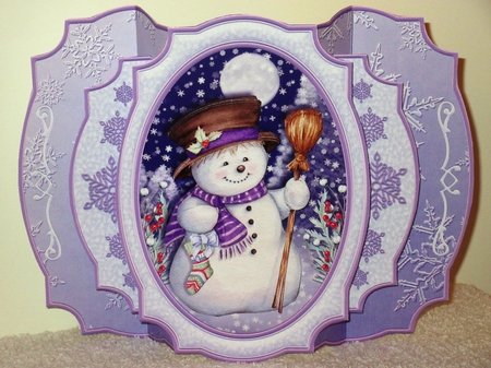 SNOWMAN IN MOONLIGHT Decoupage Double Pop Out Card Kit by Wayne Swan