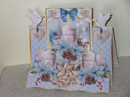 FRAME STEPPER CARD - Blue Poinsettias & Doves by Wayne Swan