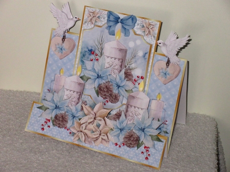 FRAME STEPPER CARD - Blue Poinsettias & Doves by Wayne Swan