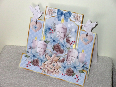 FRAME STEPPER CARD - Blue Poinsettias & Doves by Wayne Swan
