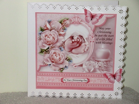 CHRISTENING GIRL TOES & ROSES Pink 7.5 Decoupage & Insert Kit by Wayne Swan