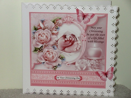 CHRISTENING GIRL TOES & ROSES Pink 7.5 Decoupage & Insert Kit by Wayne Swan