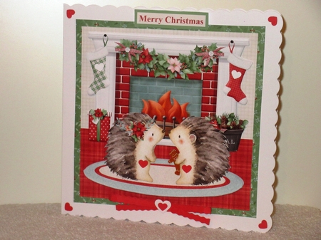Christmas fireplace scene  - cute hedgehogs mini kit & decoupage by Wayne Swan