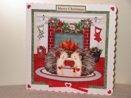 Christmas fireplace scene  - cute hedgehogs mini kit & decoupage by Wayne Swan