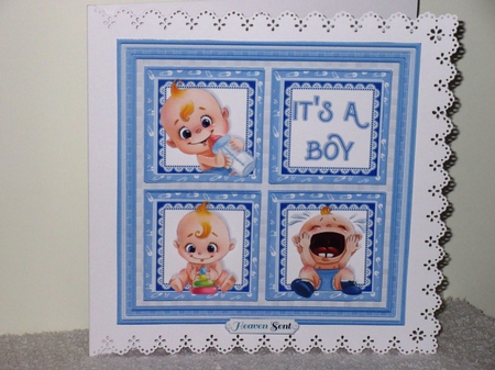 NEW BABY ITS A BOY SQUARES 7.5 Decoupage & Insert Mini Kit by Wayne Swan