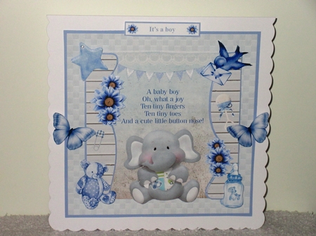Cute Elephant Baby Boy Card Mini Kit & Decoupage by Wayne Swan