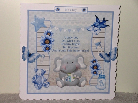 Cute Elephant Baby Boy Card Mini Kit & Decoupage by Wayne Swan