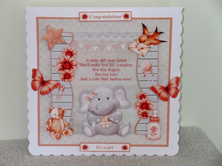 Cute Elephant Baby Girl Card Mini Kit & Decoupage by Wayne Swan