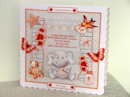 Cute Elephant Baby Girl Card Mini Kit & Decoupage by Wayne Swan