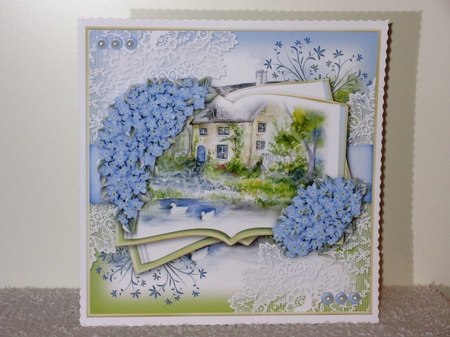 Forget me Not Cottage by the Pond Open Book by Wayne Swan