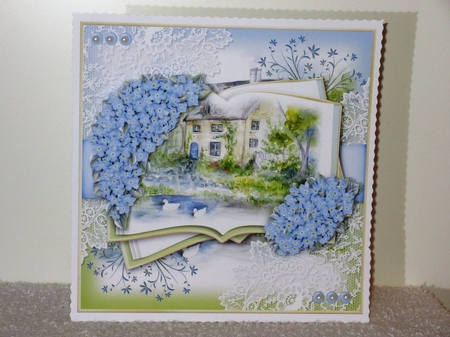 Forget me Not Cottage by the Pond Open Book by Wayne Swan