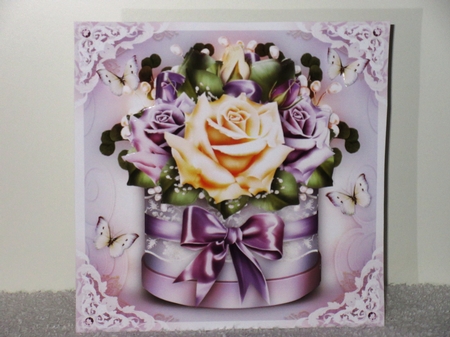 Gift Box with Purple Cream Roses Card Mini Kit by Wayne Swan