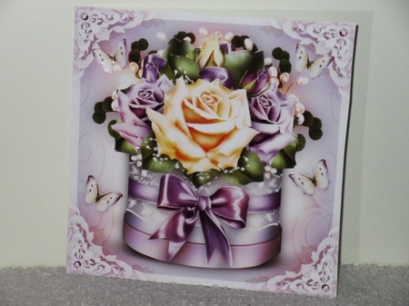 Gift Box with Purple Cream Roses Card Mini Kit by Wayne Swan