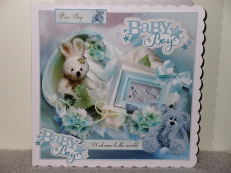 New Baby Boy Card Front With Decoupage by Wayne Swan