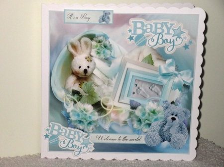 New Baby Boy Card Front With Decoupage by Wayne Swan