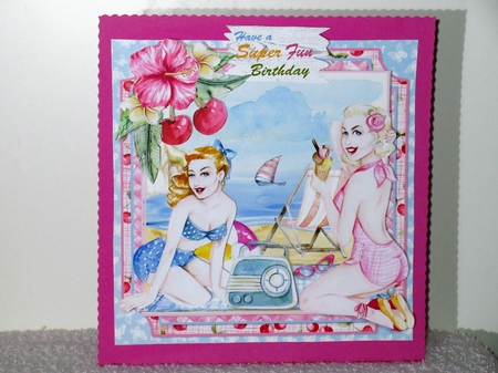 Beach Babe Pin-Up 3 7x7 Card Front & Insert Mini Kit by Wayne Swan