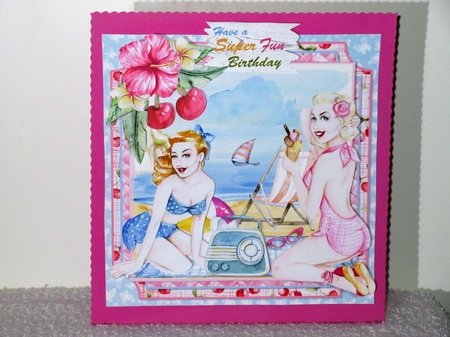 Beach Babe Pin-Up 3 7x7 Card Front & Insert Mini Kit by Wayne Swan