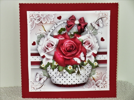 Basket with Ruby White Roses Card Mini Kit by Wayne Swan