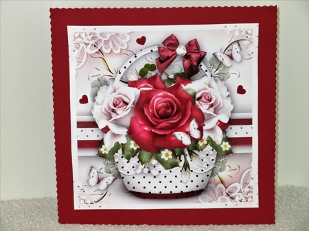 Basket with Ruby White Roses Card Mini Kit by Wayne Swan