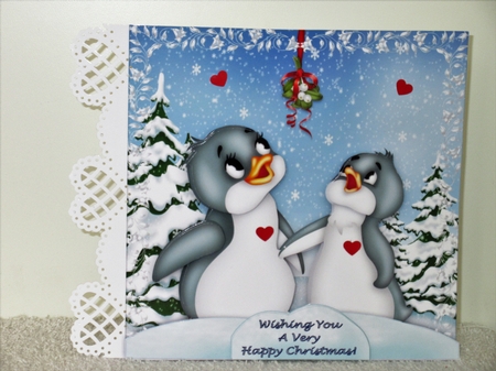 8 x 8 Christmas Penguins Under The Mistletoe Card Kit With Assorted Greetings by Wayne Swan