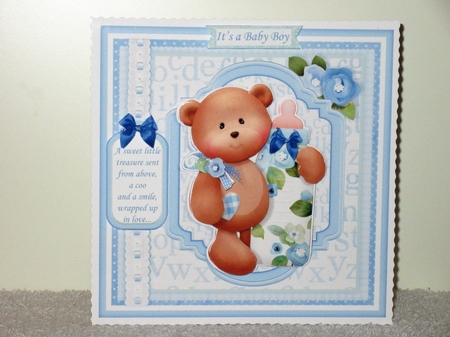 BABY BOY BEAR & BOTTLE 7.5 Decoupage & Insert Mini Kit by Wayne Swan
