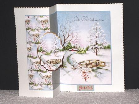 Across the Bridge at Christmas No Hole Fold Back Card by Wayne Swan