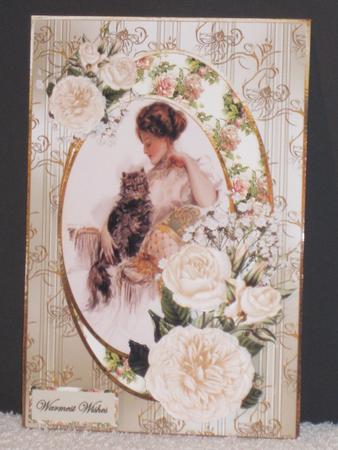 Lady with a Fluffy Friend Cat and Decoupage by Wayne Swan