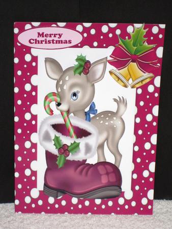 Little Deer in Pink Snow Frame with Bells by Wayne Swan