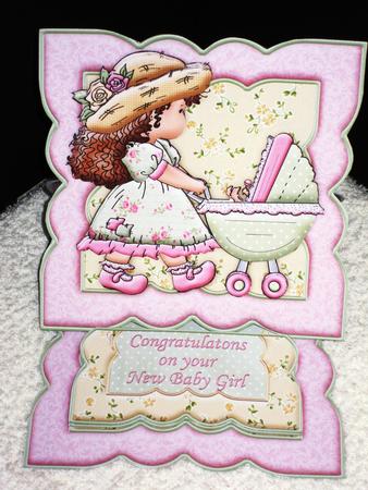 New Baby Girl Stroller Easel Card Kit with Decoupage by Wayne Swan