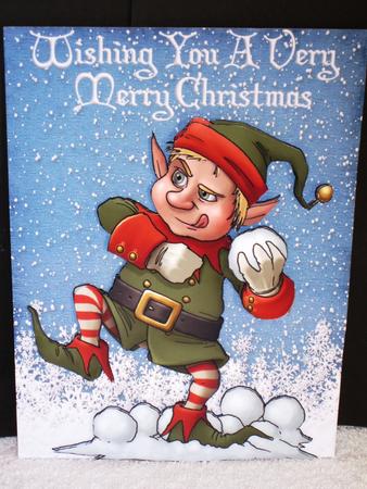 Naughty Little Elf Throwing Snowballs by Wayne Swan