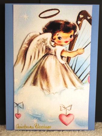 Pretty Vintage Angel with Harp on a Cloud by Wayne Swan