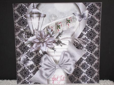 Silver Christmas Lantern and Poinsettia on Damask Frame by Wayne Swan