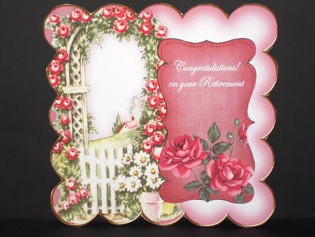 Pink Rose Arch Retirement 8in Scallop Topper by Wayne Swan