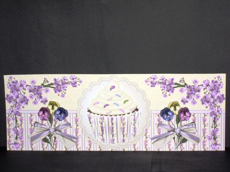 Spring Cupcake and Pansy Long Dl Birthday Card by Wayne Swan