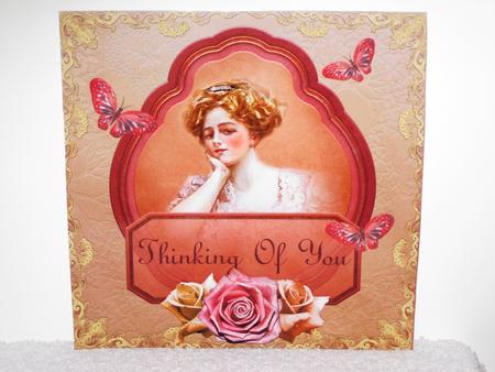 Vintage Lady in Frame 8x8 Decoupage Card 1 - Pink & Peach by Wayne Swan