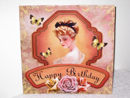 Vintage Lady in Frame 8x8 Decoupage Card 2 - Peach & Lemon by Wayne Swan