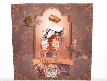 Vintage Lady in Frame 8x8 Decoupage Card 3 - Brown & Bronze by Wayne Swan