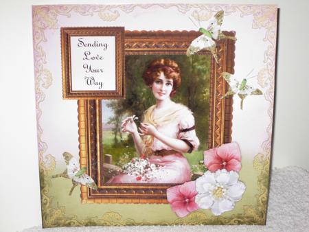 Vintage Lady in Frame 8x8 Decoupage Card 7 - Pink & Green by Wayne Swan