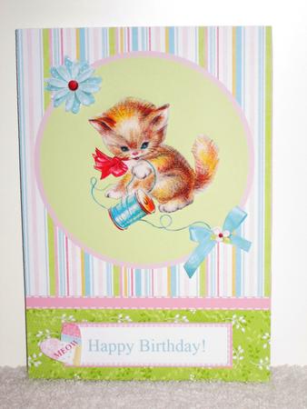 Cute Little Kitten Card Front with Decoupage by Wayne Swan