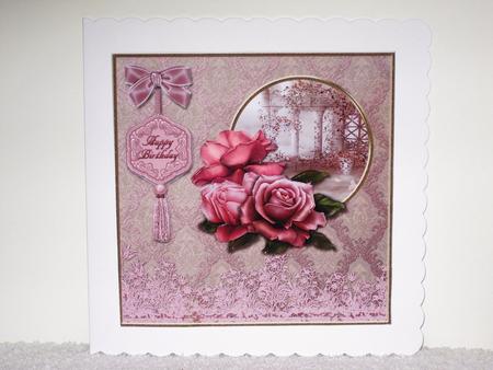 Blush Roses with Damask and Lace Border Card Front by Wayne Swan