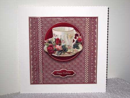 Teacup, Lace & Red Roses 6x6 Quick Card by Wayne Swan