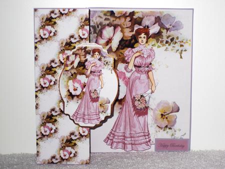 Pansy and Vintage Lady Fold Back Card by Wayne Swan