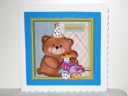Bear Boy Party Card with Decoupage by Wayne Swan