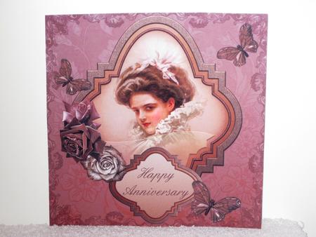 Vintage Lady in Frame 8x8 Decoupage Card 4 - Pink & Plum by Wayne Swan