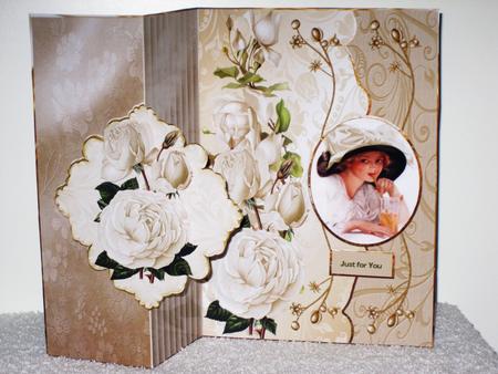 White Rose and Vintage Lady No Hole Fold Back Card by Wayne Swan