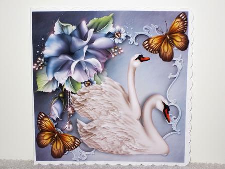 Pretty Swans with Blue Roses 8x8 by Wayne Swan
