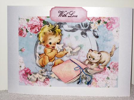 Naughty Baby Girl, with Playful Kitty in Rose Frame by Wayne Swan